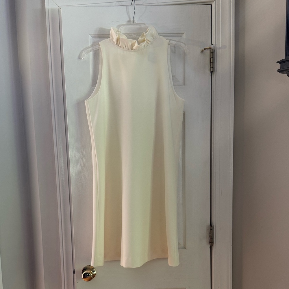 Tuckernuck Blythe Cream Ruffle Neck Sleeveless Mini Dress